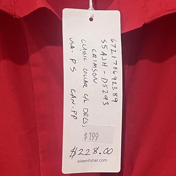 Eileen Fisher Dress Womens Petite Small Crimson Classic Collar Organic Cotton - Picture 12 of 14